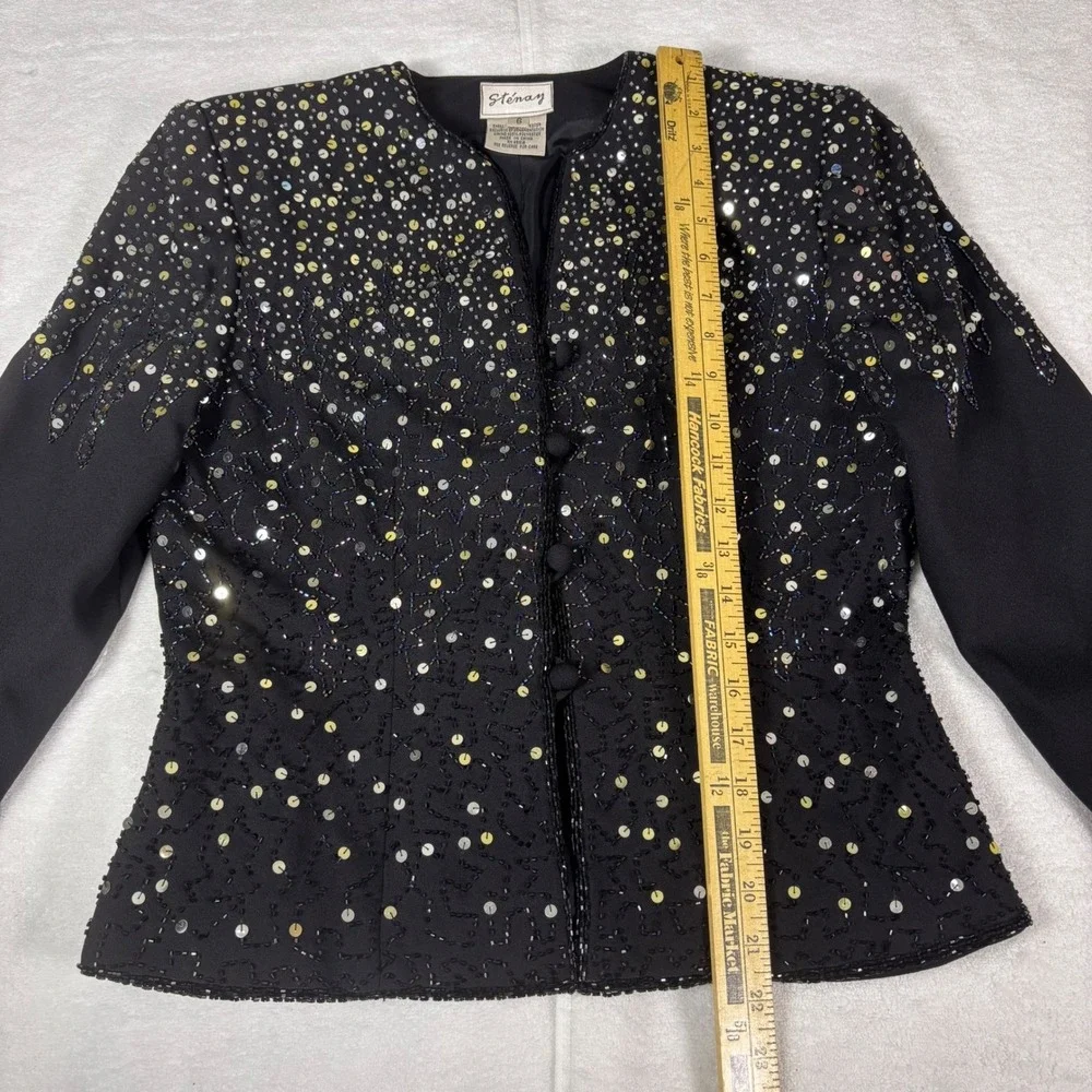 Stenay Sequin Beaded Jacket Womens 6 Black Gold Silver Evening Formal Vintage